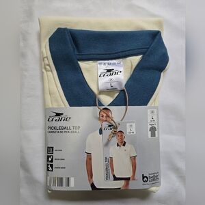 NWT Crane Men's Collared Pickle Ball Top Shirt Polo Large Cotton Beige